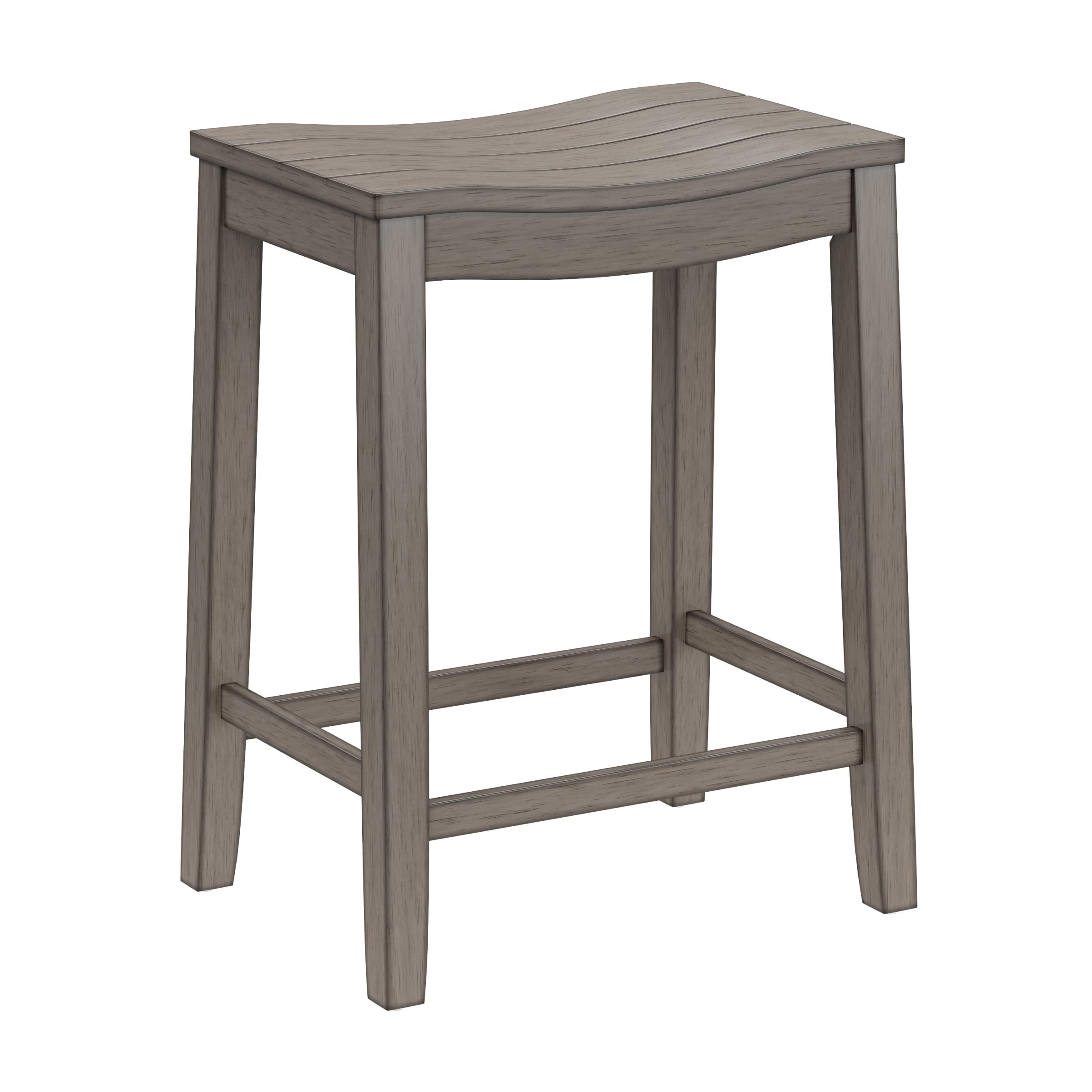 Hillsdale Fiddler Wood Backless Counter Height Stool with Saddle-Style Seat, Aged Gray