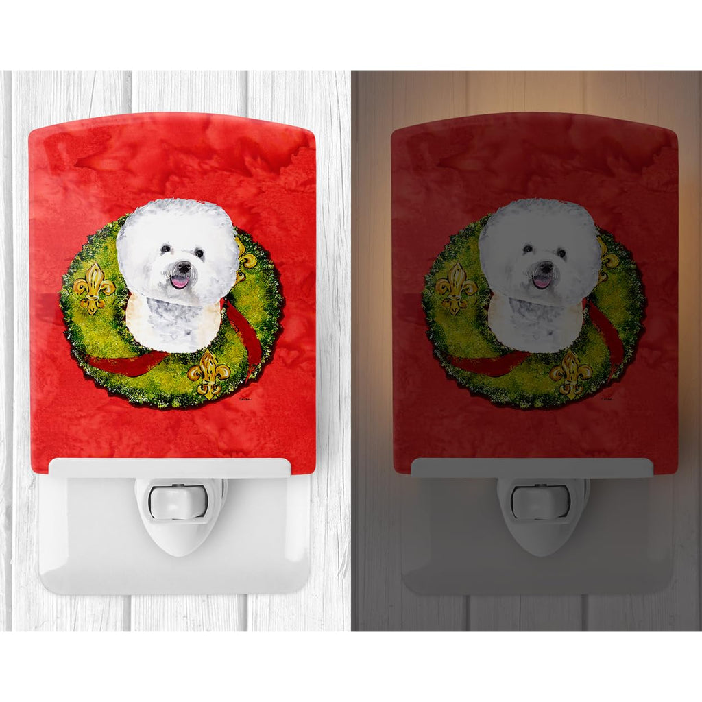 Caroline'S Treasures Sc9093Cnl Bichon Frise Christmas Wreath Ceramic Night Light Compact, Ul-Certified, Ideal For Bedroom, Bathr