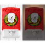 Caroline'S Treasures Sc9093Cnl Bichon Frise Christmas Wreath Ceramic Night Light Compact, Ul-Certified, Ideal For Bedroom, Bathr