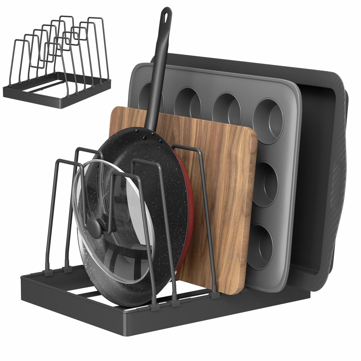 NiHome Cutting Board Holder & Pot Lid Organizer Rack for Pan, Black, 1PC