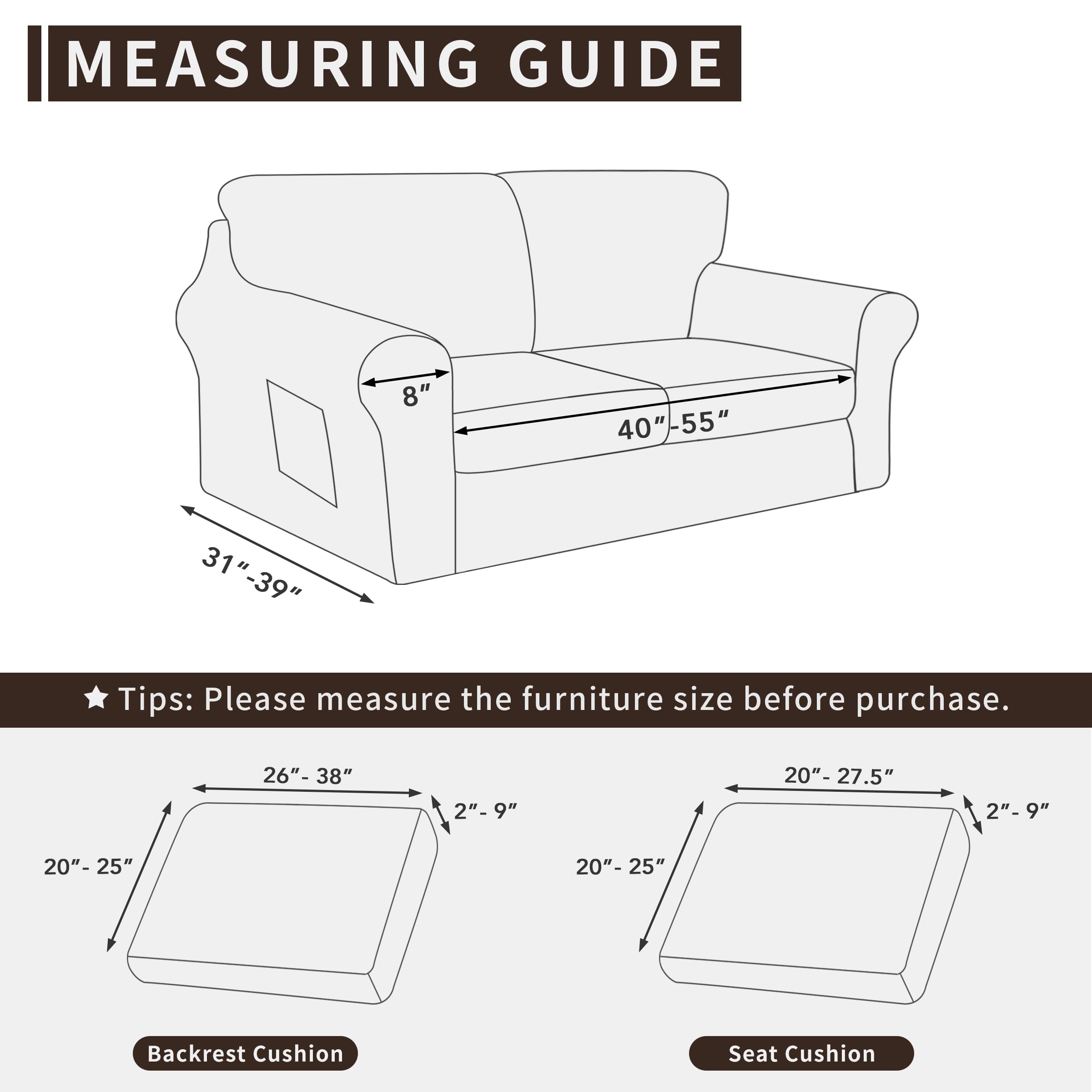 Easy-Going 5 Pieces Stretch Loveseat Cover Washable Loveseat Slipcover Set For 2 Backrest And Seat Cushion Couch Anti-Slip Sofa