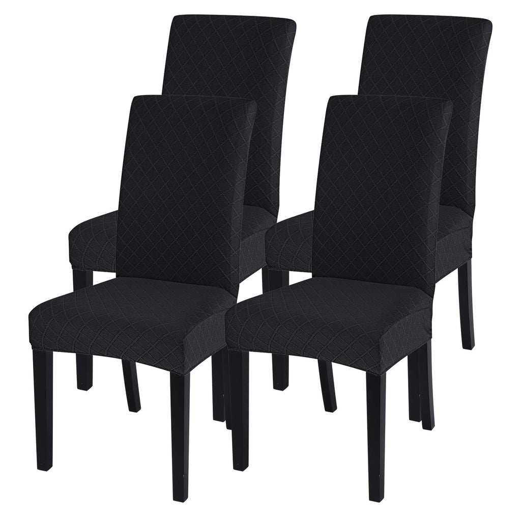 Searchi Dining Room Chair Covers Set Of 4, Stretch Jacquard Parsons Chair Slipcovers Removable Washable Kitchen Chair Protector Cover For Dining Room, Hotel, Ceremony (Black Rhombus)