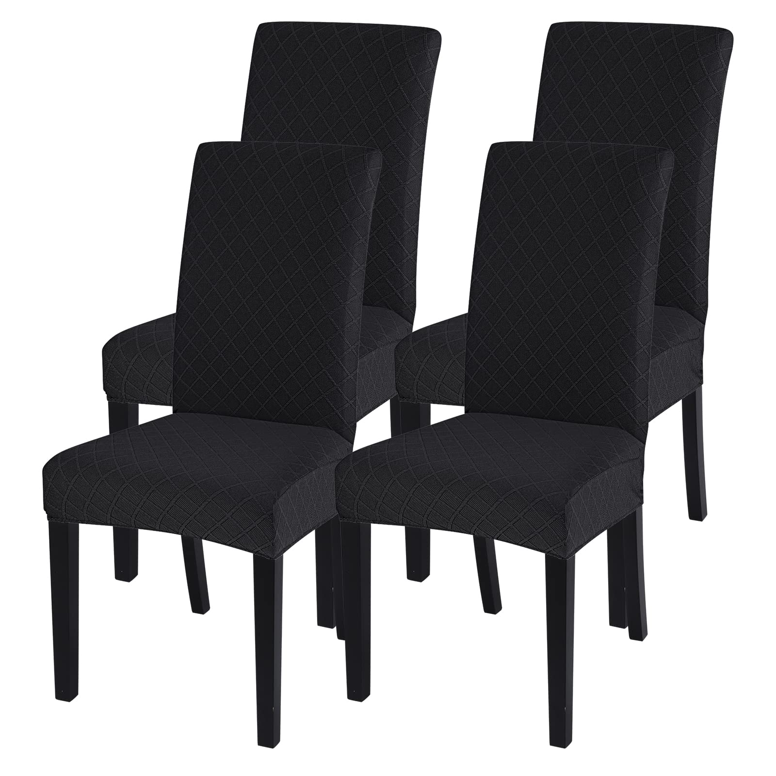 Searchi Dining Room Chair Covers Set Of 4, Stretch Jacquard Parsons Chair Slipcovers Removable Washable Kitchen Chair Protector Cover For Dining Room, Hotel, Ceremony (Black Rhombus)