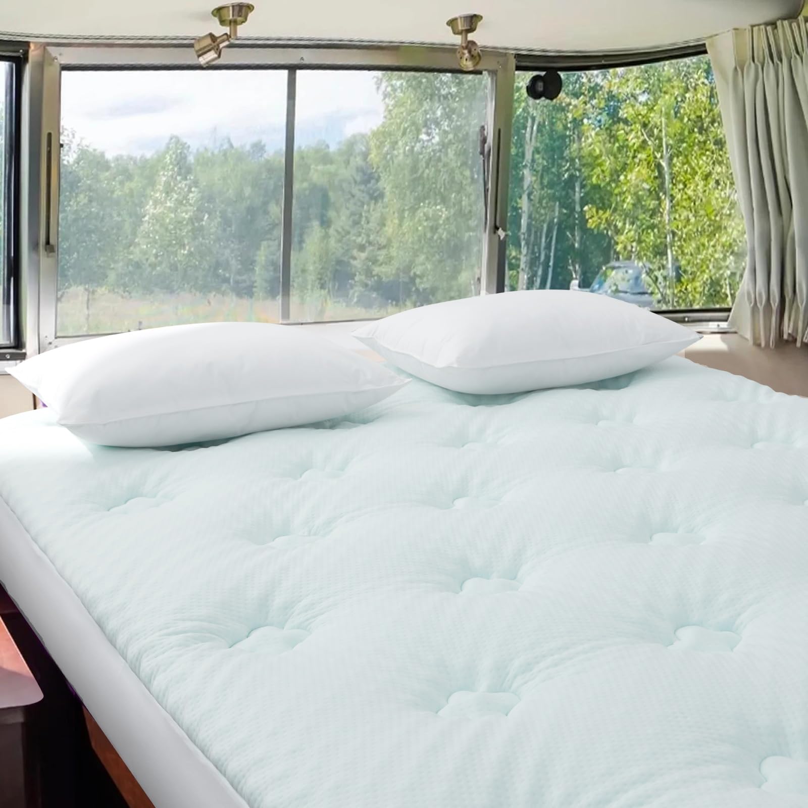 Hansleep Memory Foam Short Queen Mattress Topper, Rv Queen Camp Mattress Pad Cover With Deep Pocket, Breathable Pillow Top Mattr