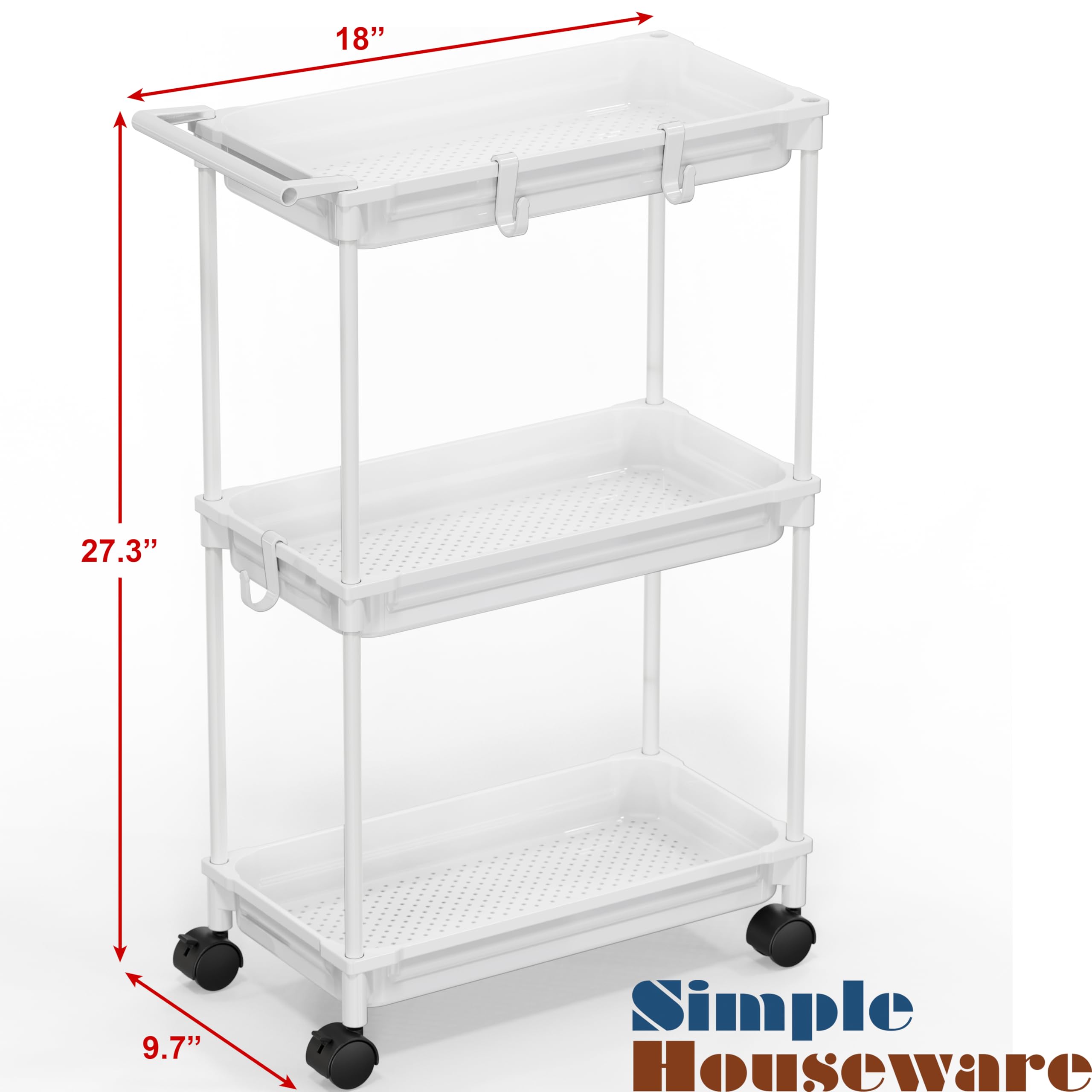 Simple Houseware Standard 3-Tier Slim Rolling Storage Cart, White