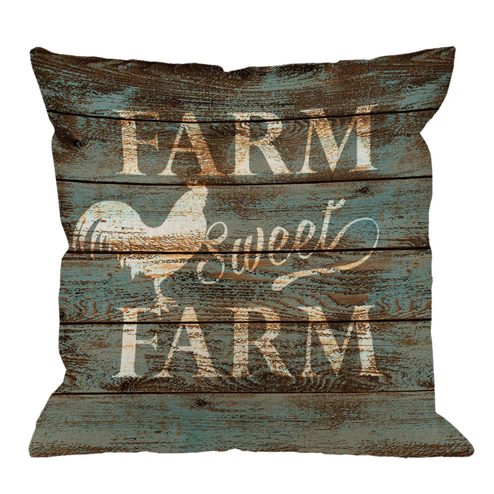 Hgod Designs Framhouse Pillow Cover,Decorative Throw Pillow Rooster With Quotes Farms Sweet Farms Pillow Cases Cotton Linen Outd