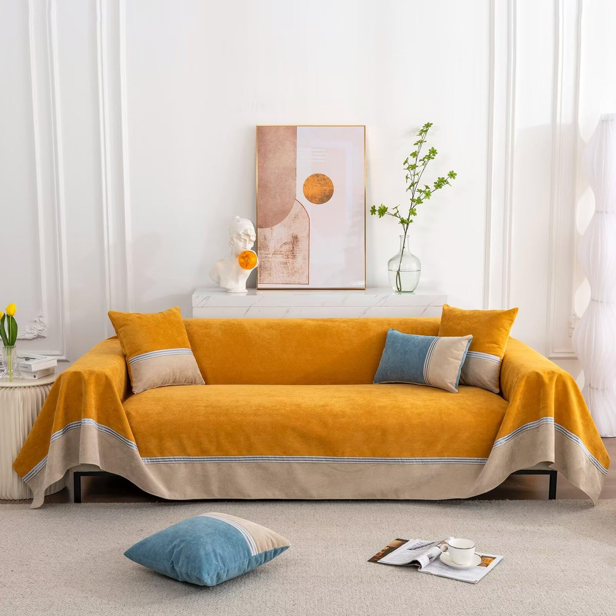 VClife Water Resistant Sofa Couch Cover Cooling Non Slip French Terry Sofa Slipcover L Shape Sofa Cover for 3-4 Cushion Couch So