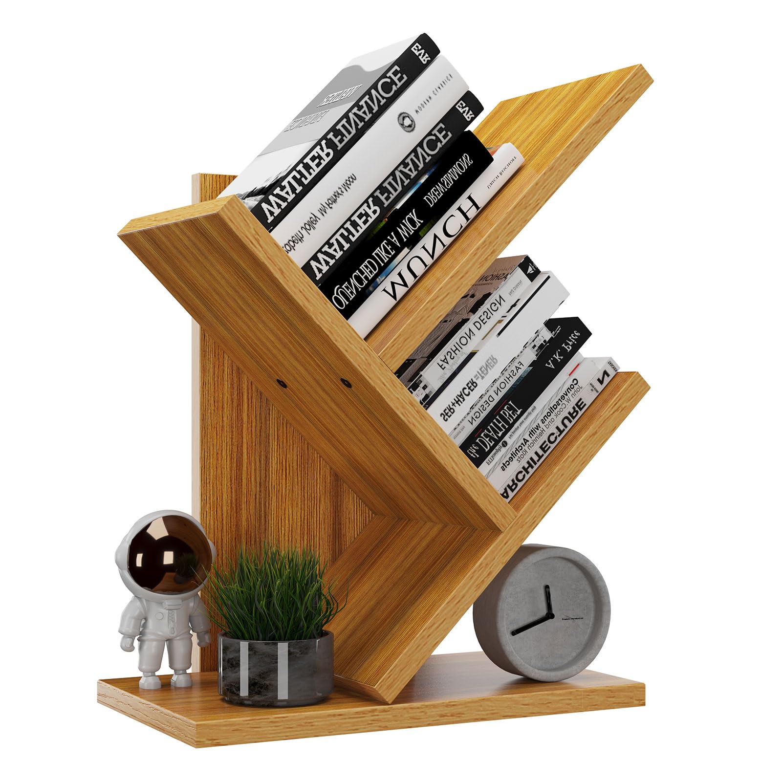 Ymyny 2 Tier Tree Bookshelf, Small Bookcase, Modern Wood Book Storage Rack Organizer, Freestanding Book Shelf For Books/Movies/Cds, Display Rack For Bedroom, Home Office, Natural Uhbc012N