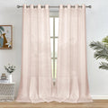 Melodieux Light Pink Semi Sheer Curtains 63 Inch Length For Living Room, Linen Rustic Bedroom Privacy Window Grommet Sheer Drape