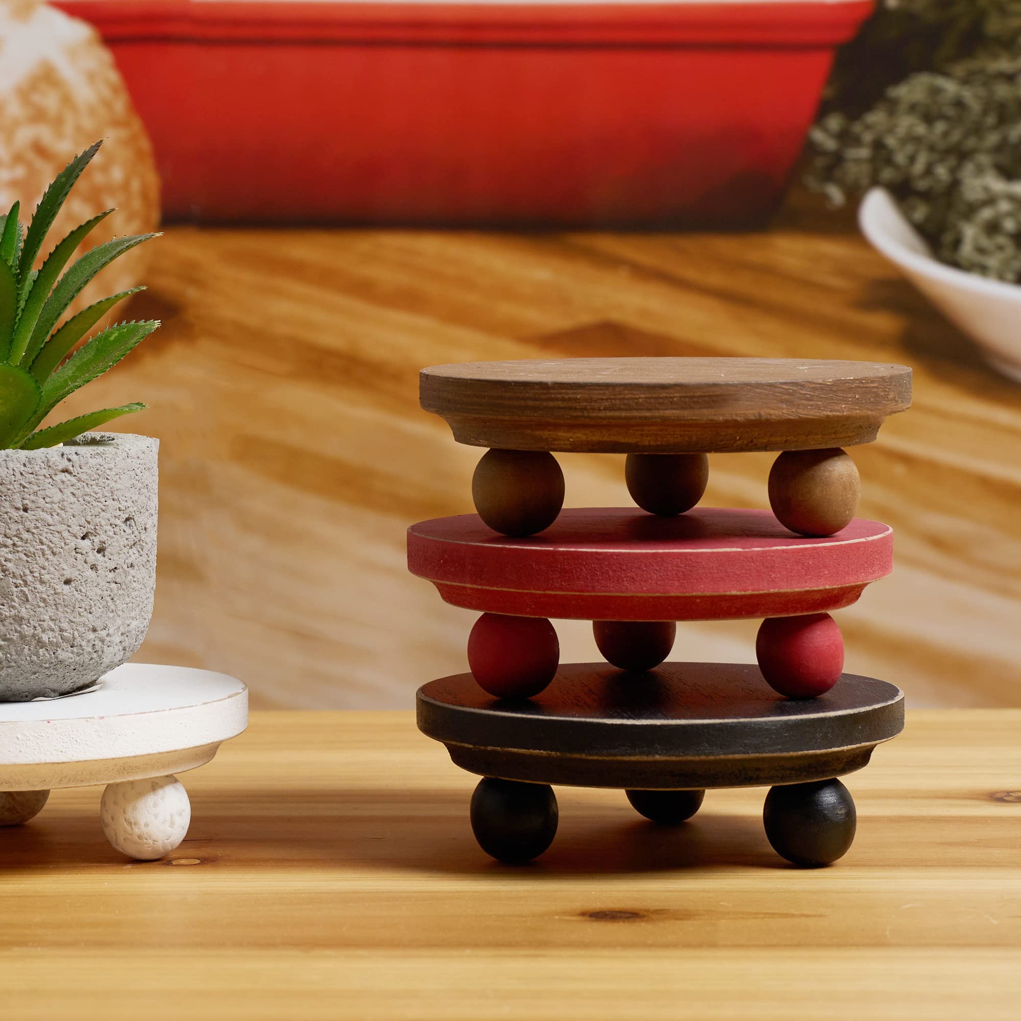 Defined Deco Mini Risers For Display,Wood Risers For Decor,Small 4   Round Wooden Riser, Farmhouse Wood Riser, Rustic Pedestal D