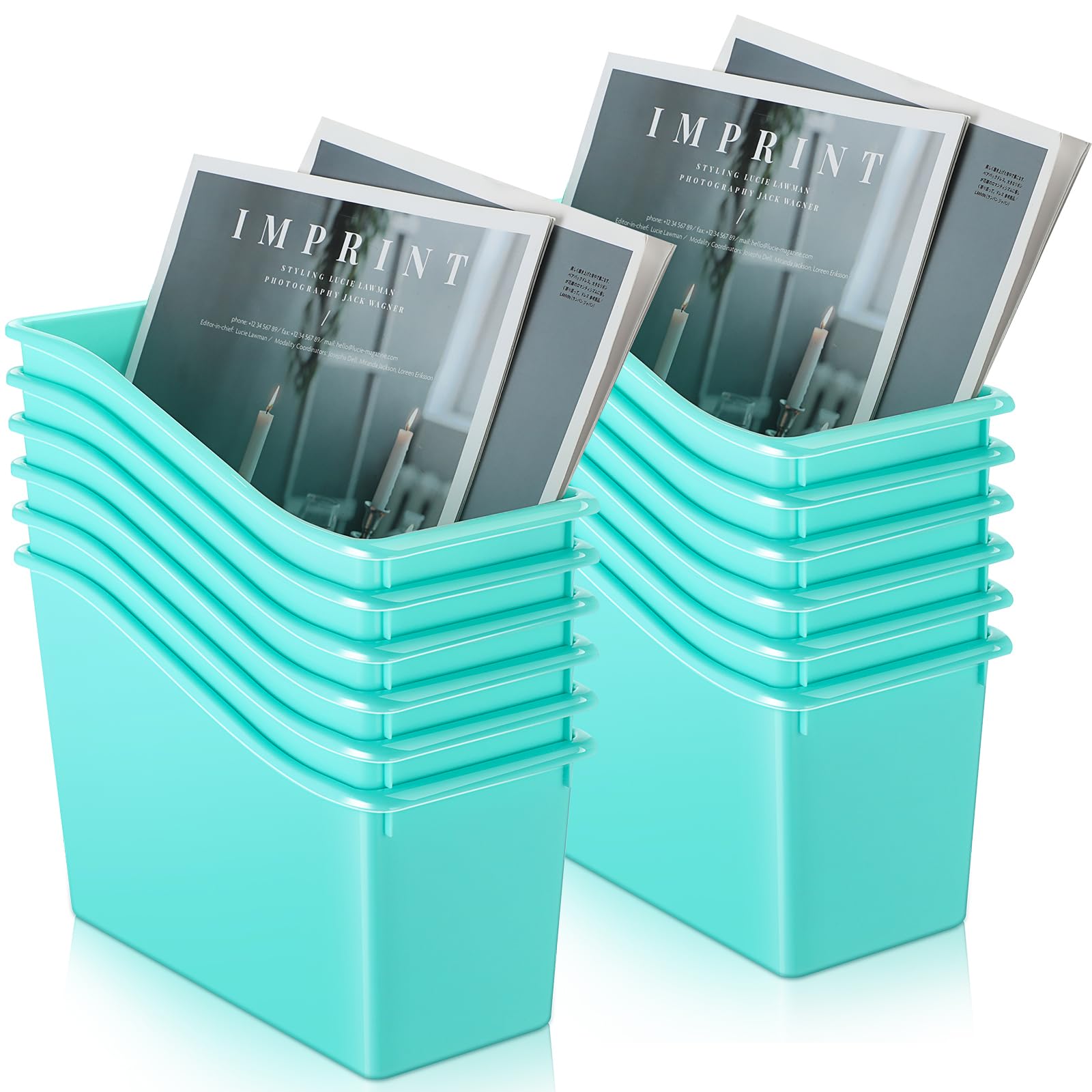 Fuutreo 12 Pieces Book Bins For Classroom Plastic Binder Holder Magazine Stuff Folder File Organizer Box For Home Office School