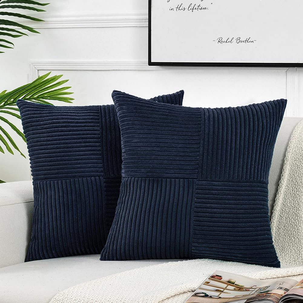 Fancy Homi 2 Packs Navy Blue Decorative Throw Pillow Covers 16X16 Inch For Living Room Couch Bed, Rustic Farmhouse Boho Home Dec