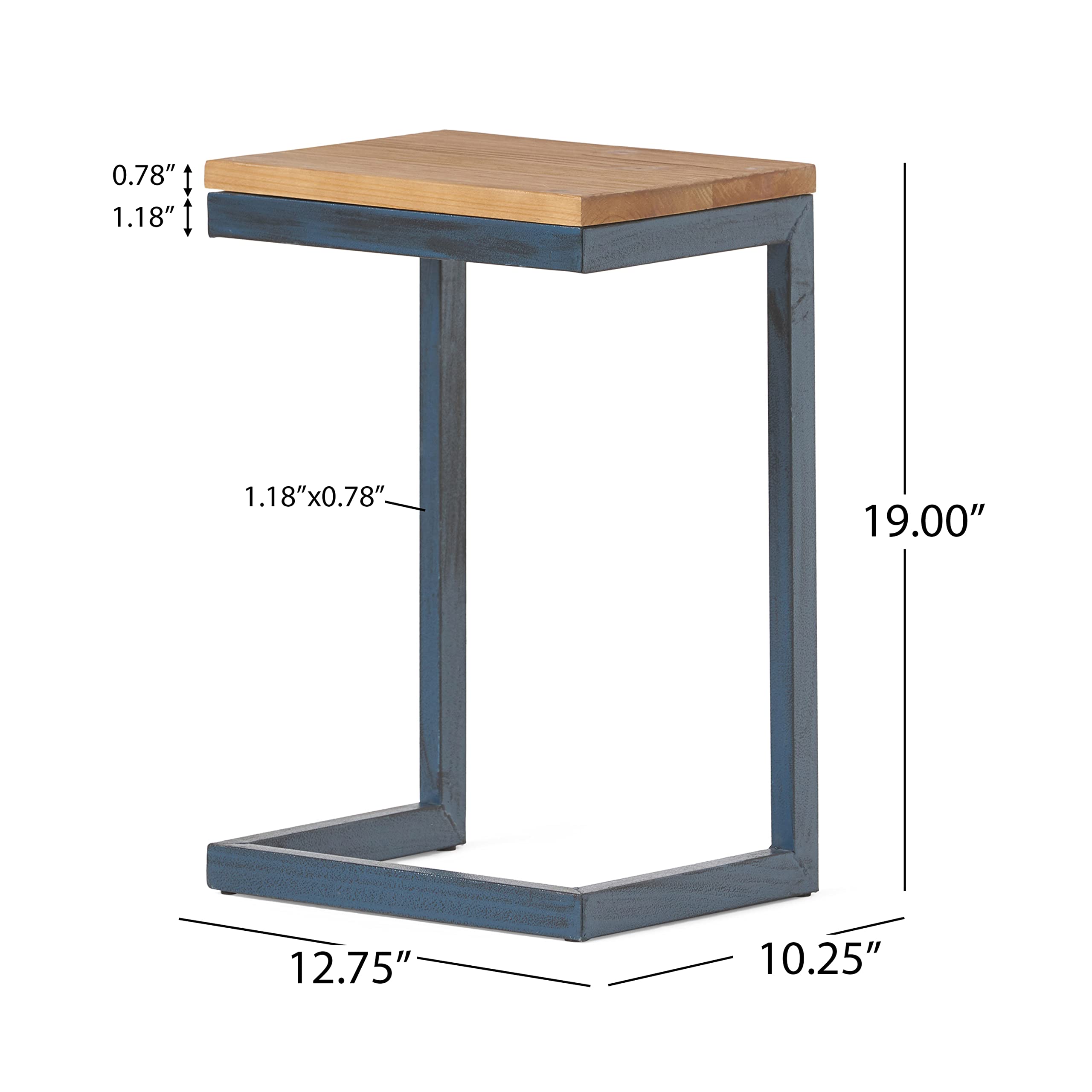 Christopher Knight Home Caspian Outdoor Firwood C Shaped Table, Antique Finish, Small, 10.25 In X 12.75 In X 19.5 In