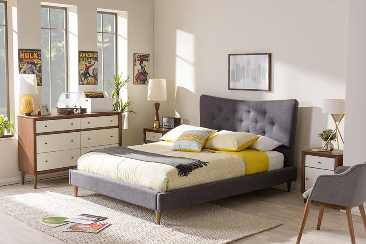 Baxton Studio Hannah Mid-Century Platform Bed King/Dark Grey