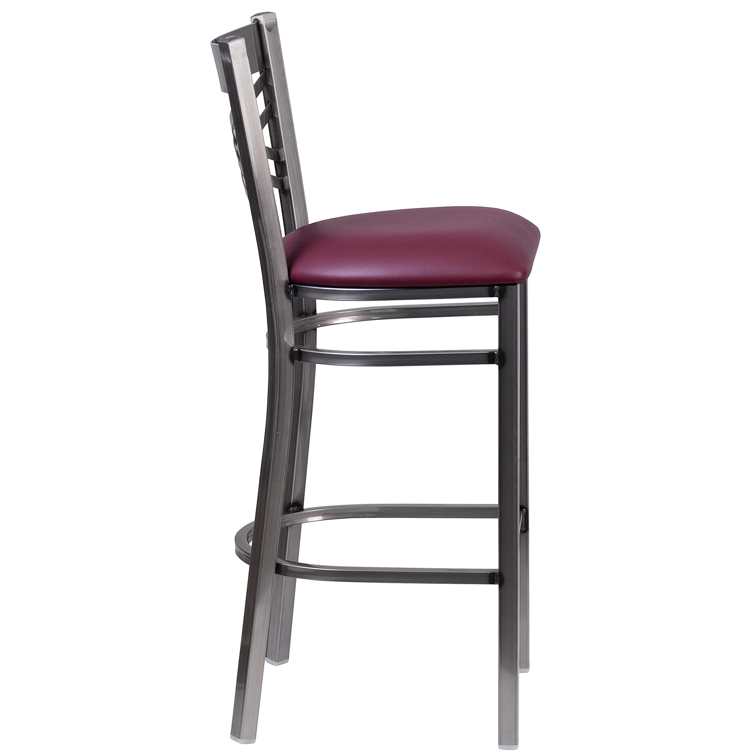 Flash Furniture Hercules Series Clear Coated ''X'' Back Metal Restaurant Barstool - Burgundy Vinyl Seat