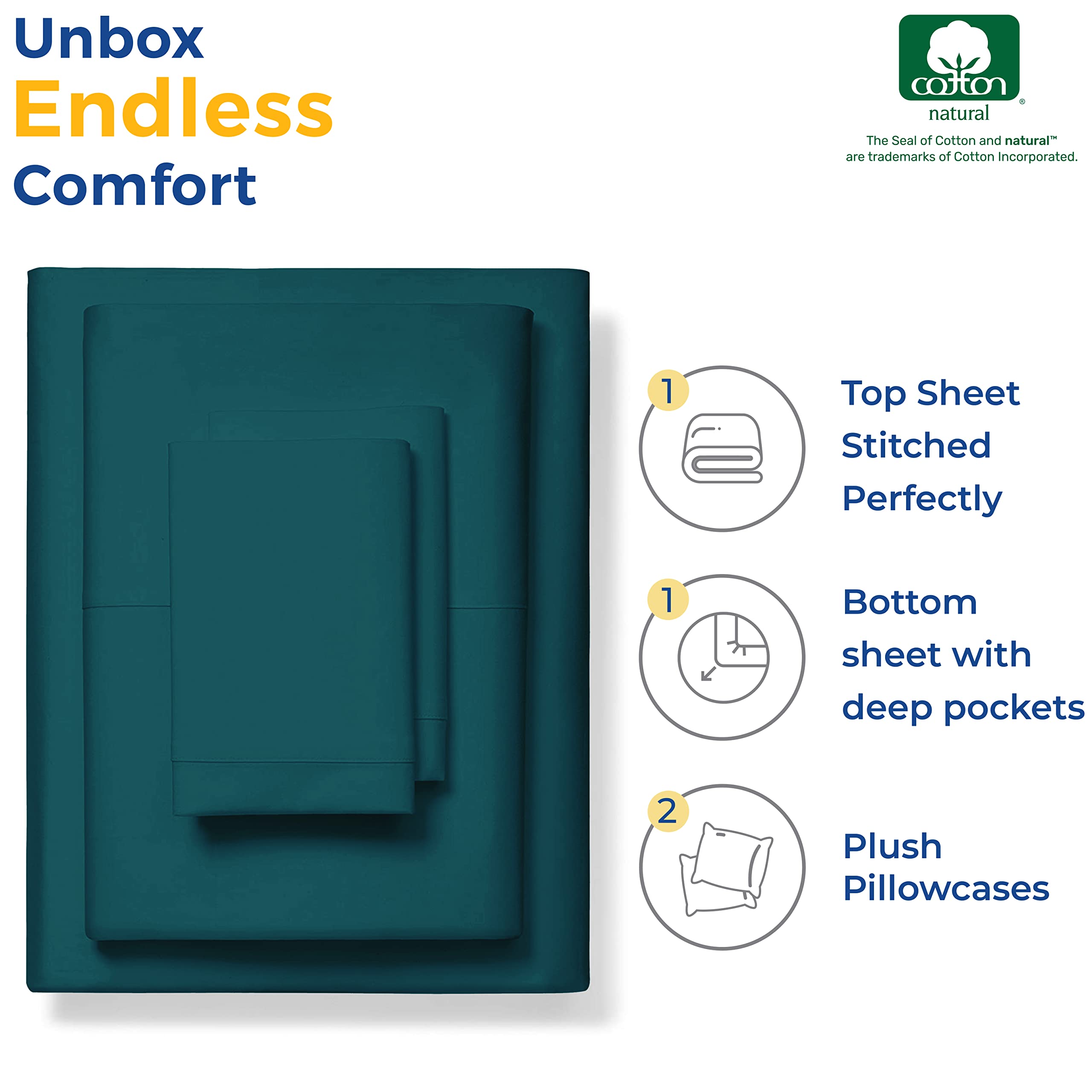 600 Thread Count Egyptian Quality 100% Cotton Sheets Set, Twin Size Bedding Set In Teal