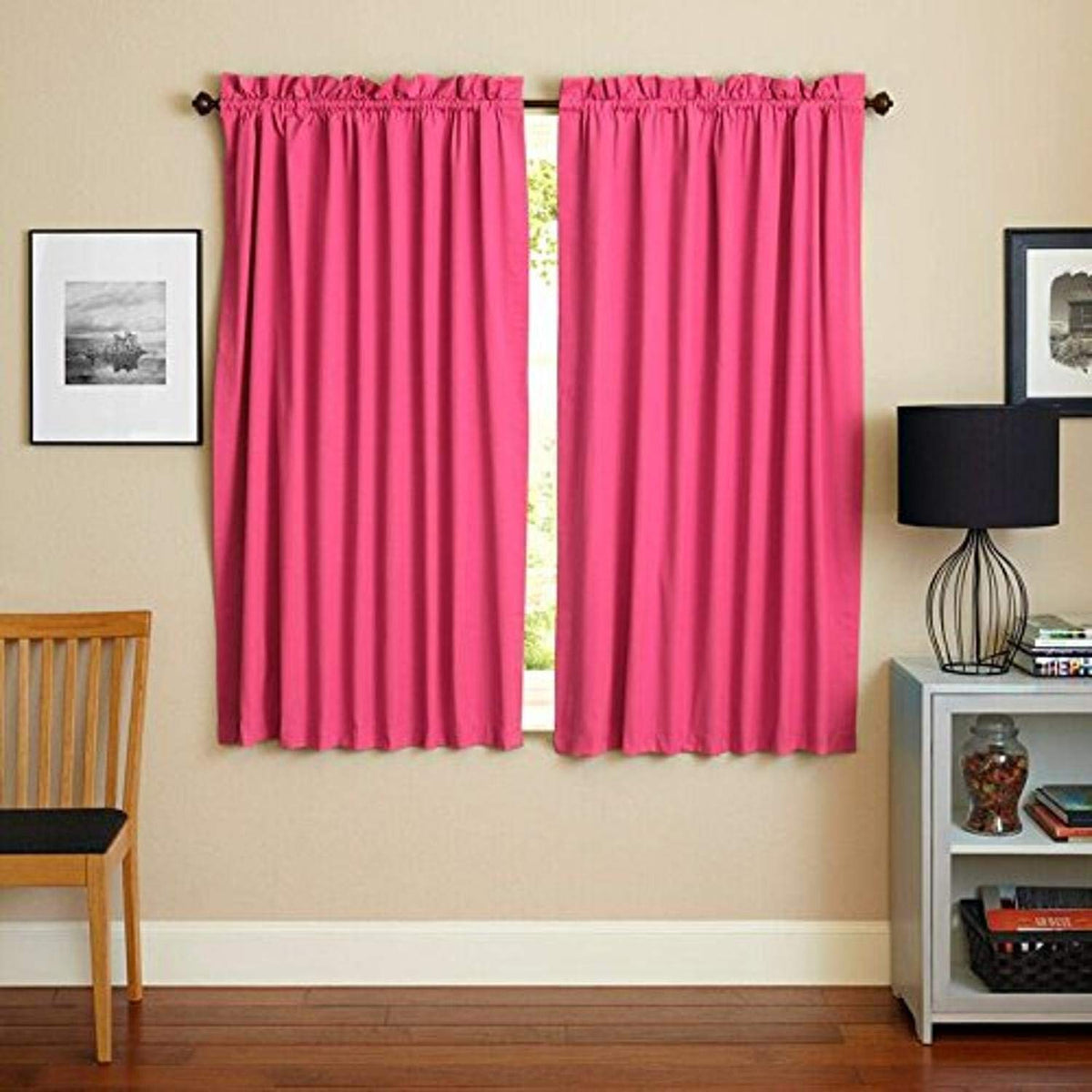 Blazing Needles Reversible Rod Pocket Room-Darkening Twill Curtain Panels, 63&quot; by 52&quot;, Bery Berry 2 Count