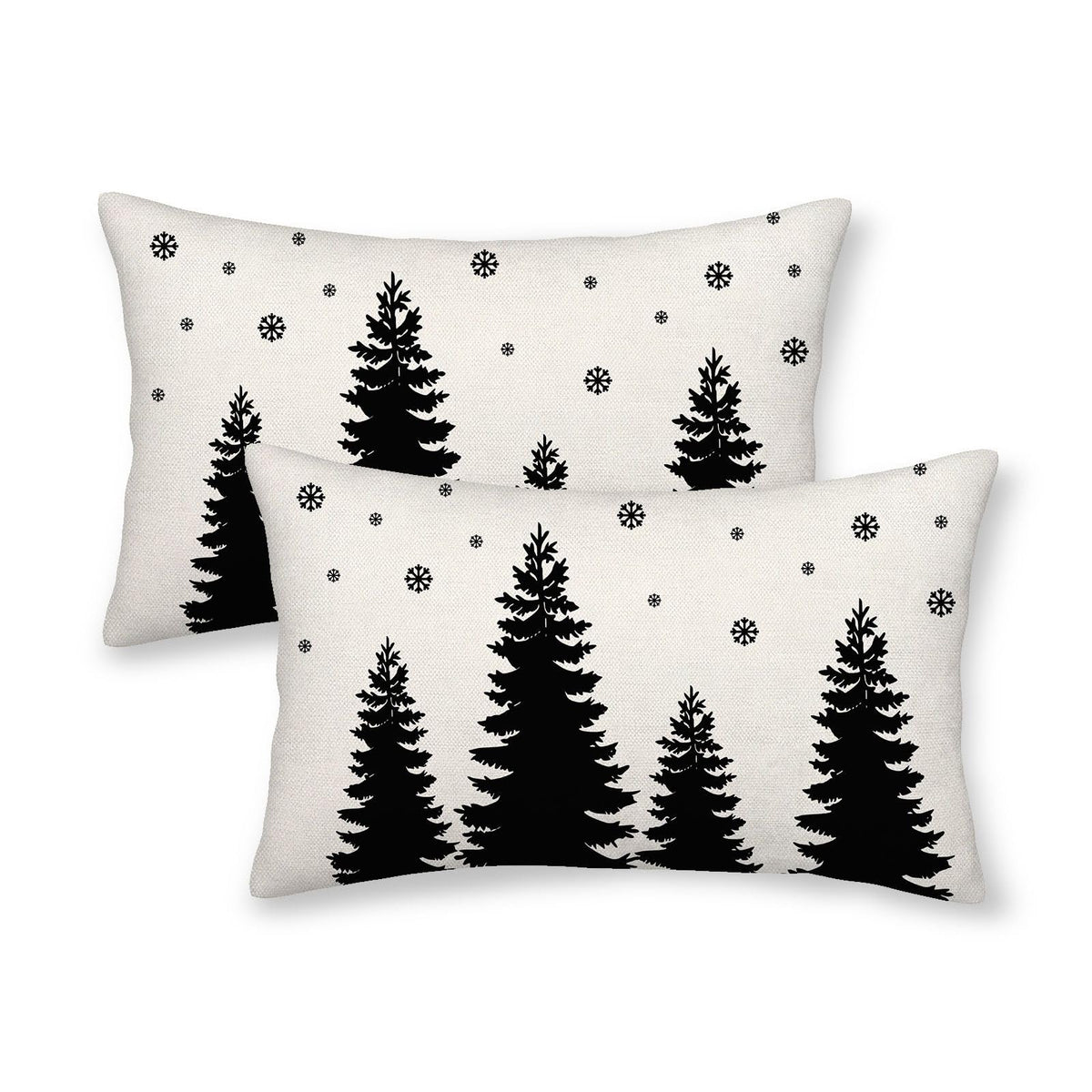 Cxmeifly Christmas Pillow Covers 12X20 Inch Set Of 2 Cream Black Christmas Tree Snowflakes Decor Throw Pillows Winter Xmas Holid
