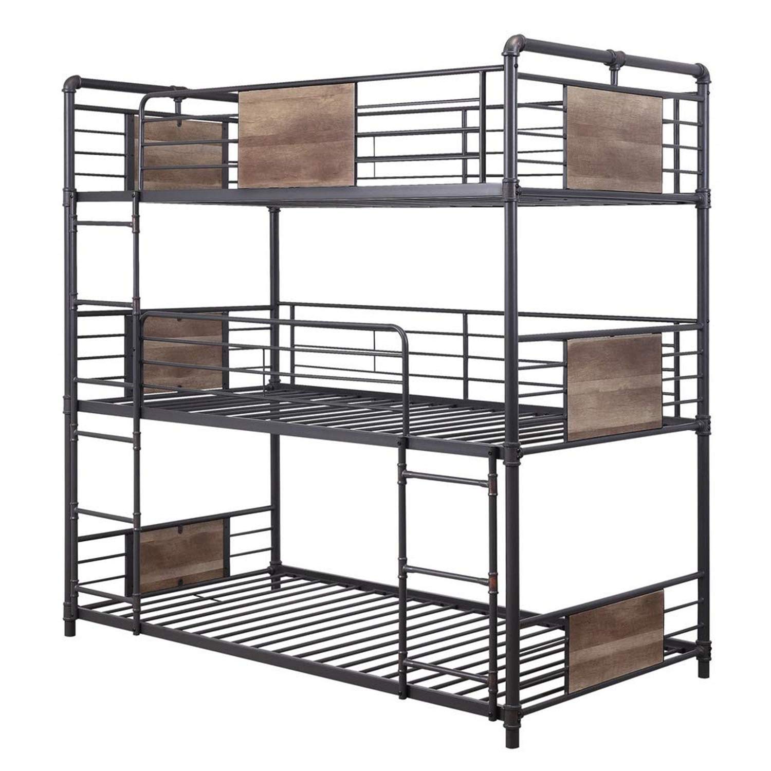 Acme Brantley Metal Frame Triple Bunk Bed in Sandy Black