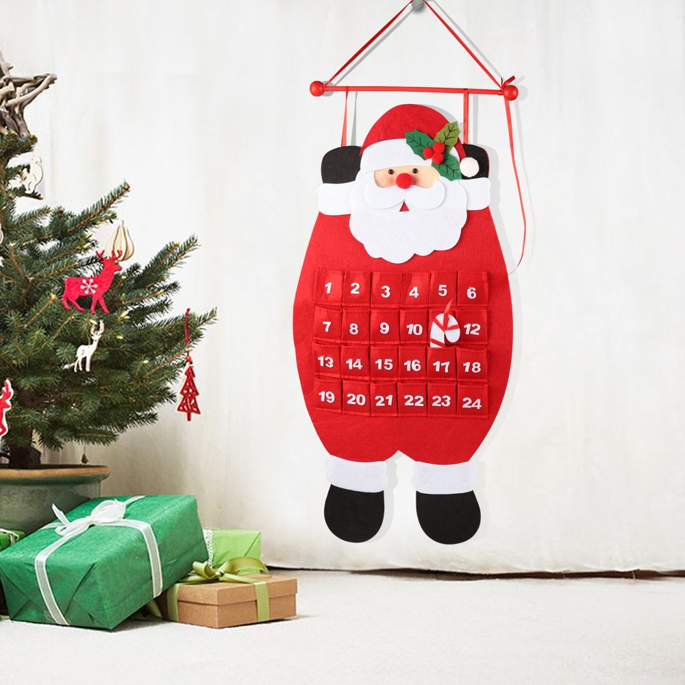 D-Fantix Santa Christmas Advent Calendar 2024, 3D Felt Hanging Advent Calendar Reusable Countdown To Christmas Calendar For Kids