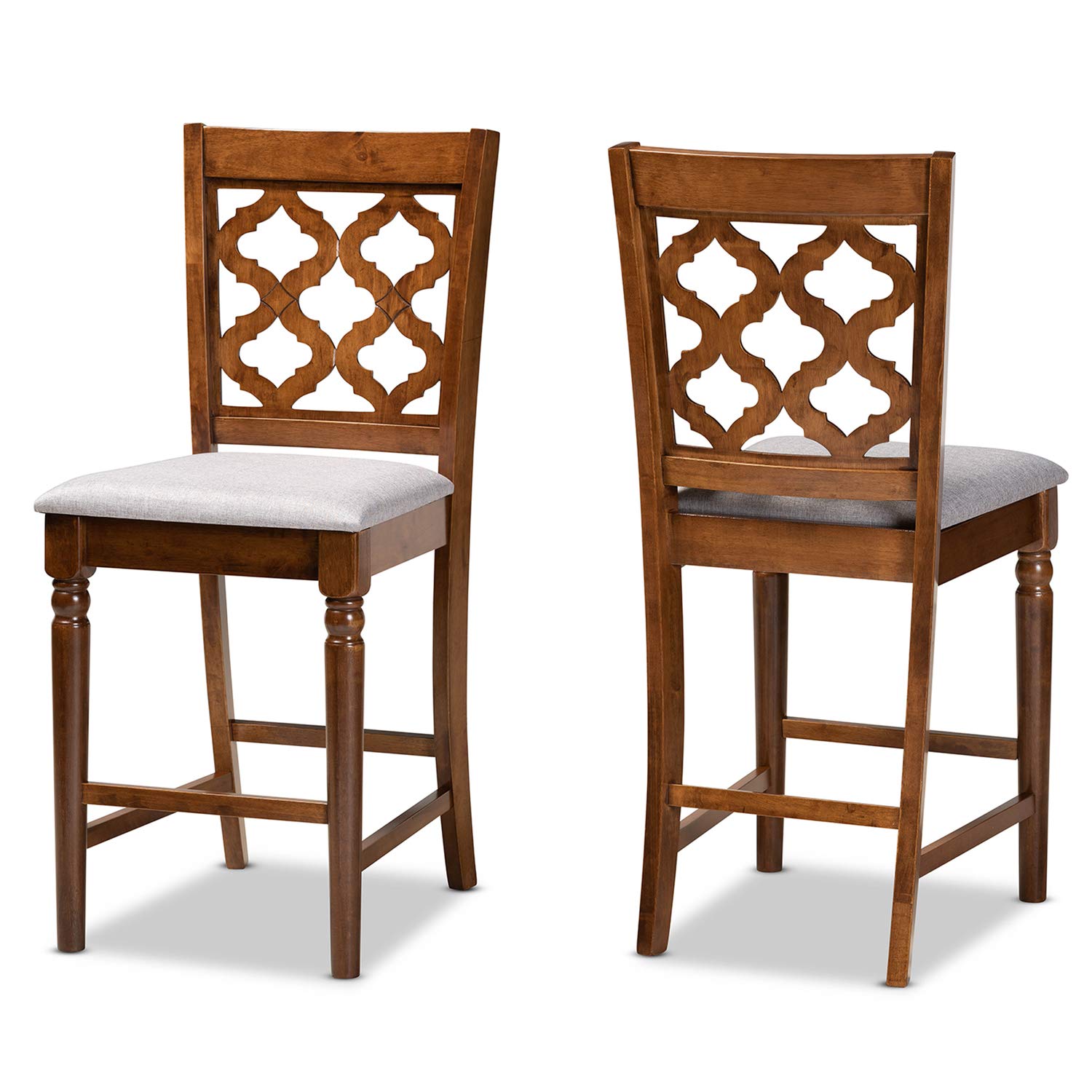 Baxton Studio Ramiro Modern and Contemporary Transitional Sand Fabric Upholstered and Dark Brown Finished Wood 2-Piece Counter Stool Set