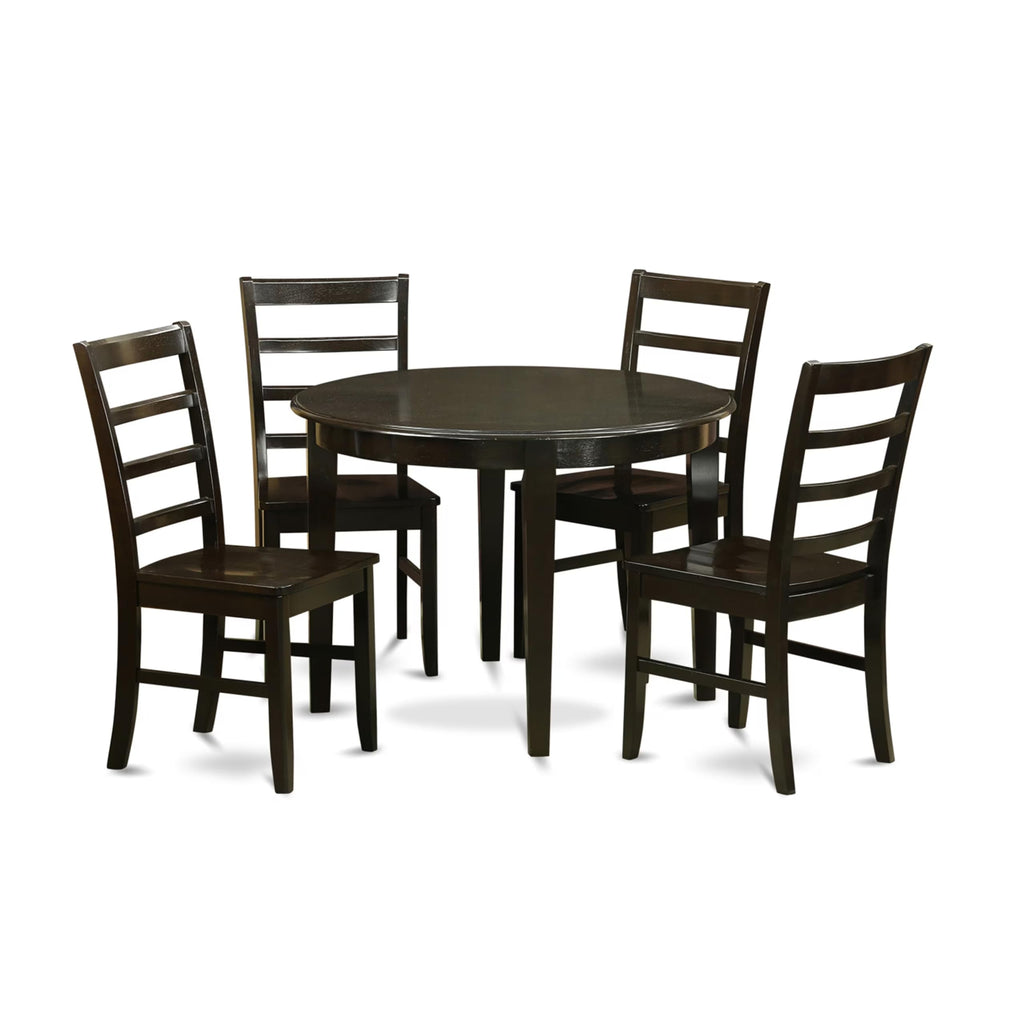 East West Furniture BOPF5-CAP-W 5 Piece Dining Table Set for 4 Includes a Round Kitchen Table and 4 Dinette Chairs, 42x42 Inch, Cappuccino