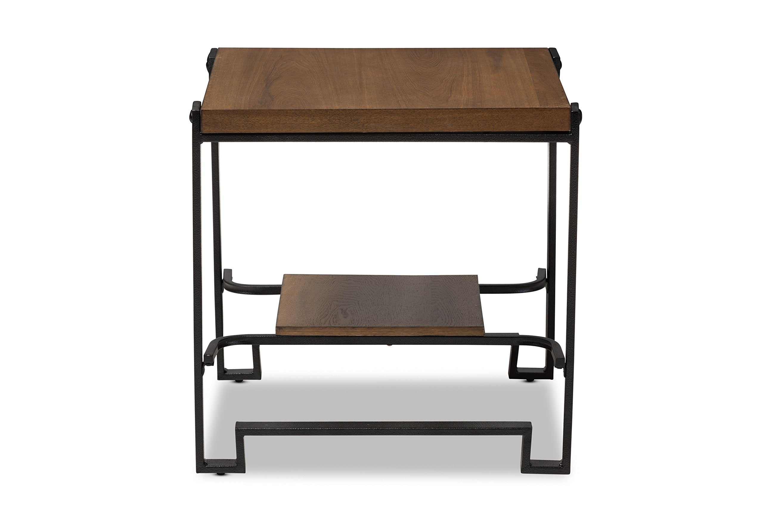 Baxton Studio Solen Antique Black Textured Finished Metal Distressed Wood Occasional End Table