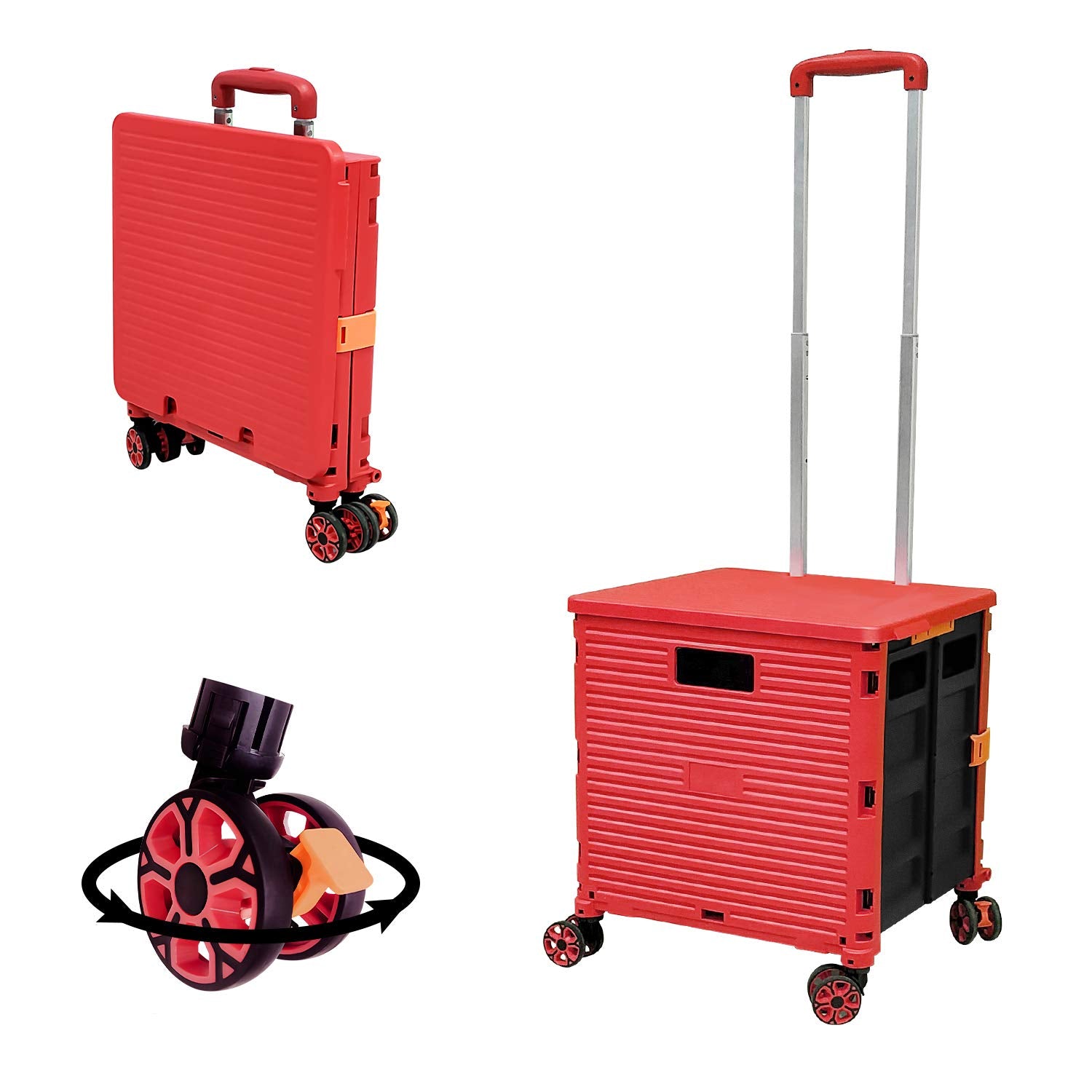 Quick Utility Cart Four -Rotate Wheeled Collapsible Handcart with Durable Heavy Duty Plastic Telescoping Handle for Travel Shopp