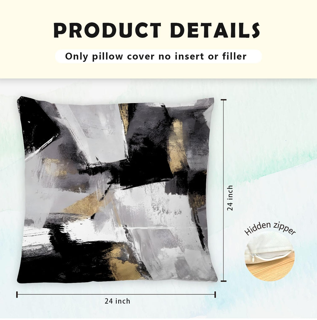 Supwhd Black And White Pillow Covers, Abstract White Black And Gold Pillow Covers 24X24 Set Of 2, Modern Black And White Pillow