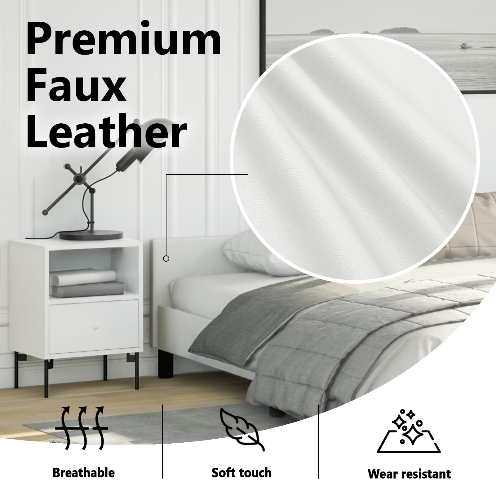 vidaXL Faux Leather Bed Frame Platform Bed, Scandinavian Style/Slats Support/No Box Spring Needed/Without Mattress/Easy Assembly, White King Bed