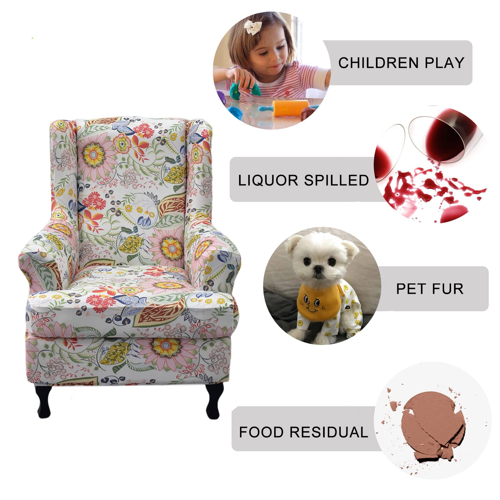 Wing Chair Slipcovers 2 Pieces Stretch Spandex Wingback Chair Covers Sofa Slipcover Printing Wingback Armchair Slipcovers Furniture Protector Couch Soft With Elastic Bottom For Wingback Chairs, A