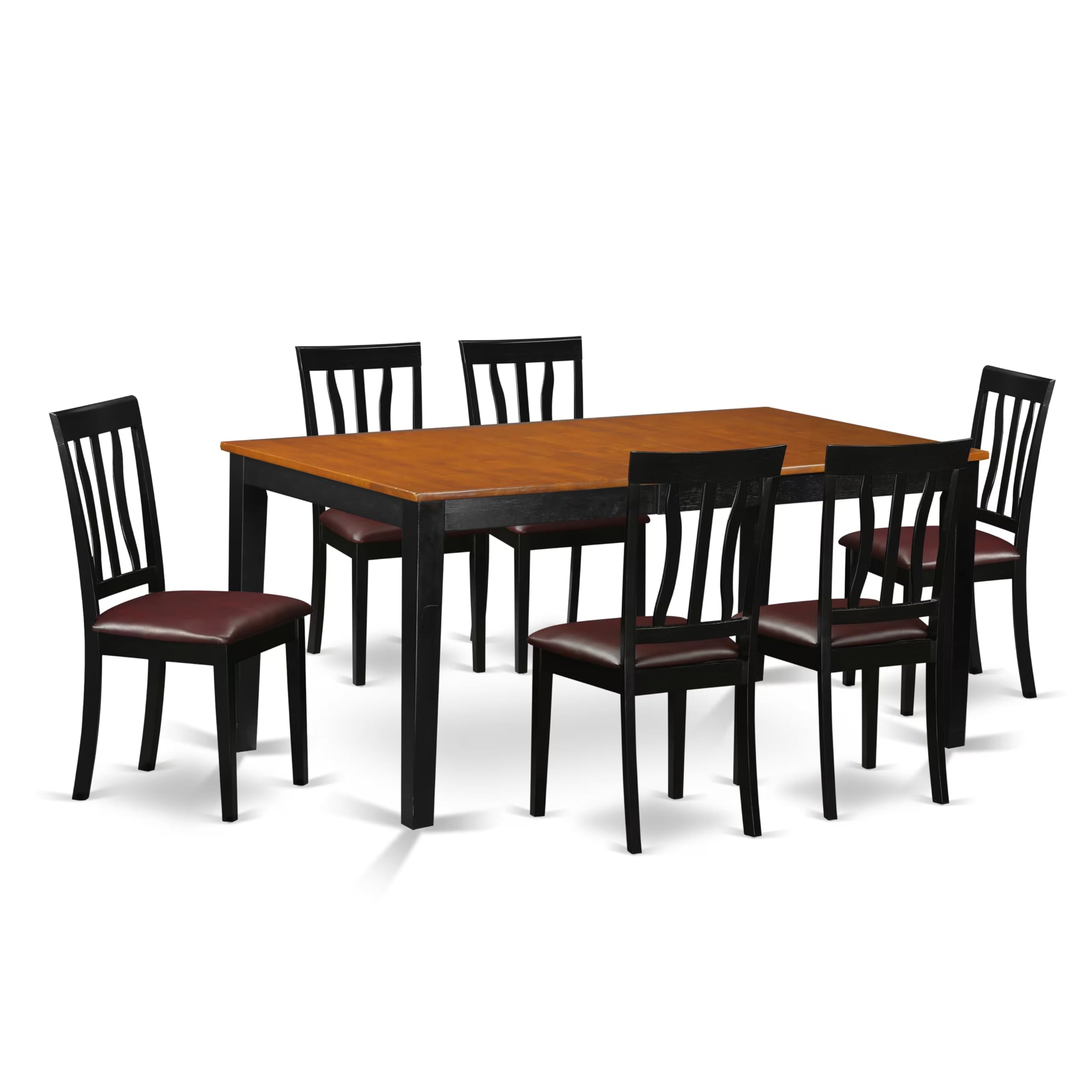 East West Furniture NIAN7-BCH-LC 7 Piece Dining Room Furniture Set Consist of a Rectangle Kitchen Table with Butterfly Leaf and 6 Faux Leather Upholstered Chairs, 36x66 Inch, Black & Cherry