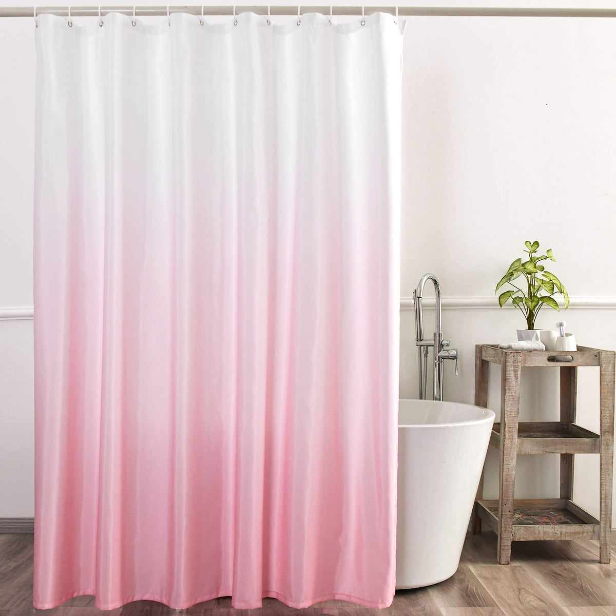 YI & ZE Ombre Pink Shower Curtain Sets for Bathroom Accessories Fabric Polyester Waterproof Modern Shower Curtain Liner with 12 