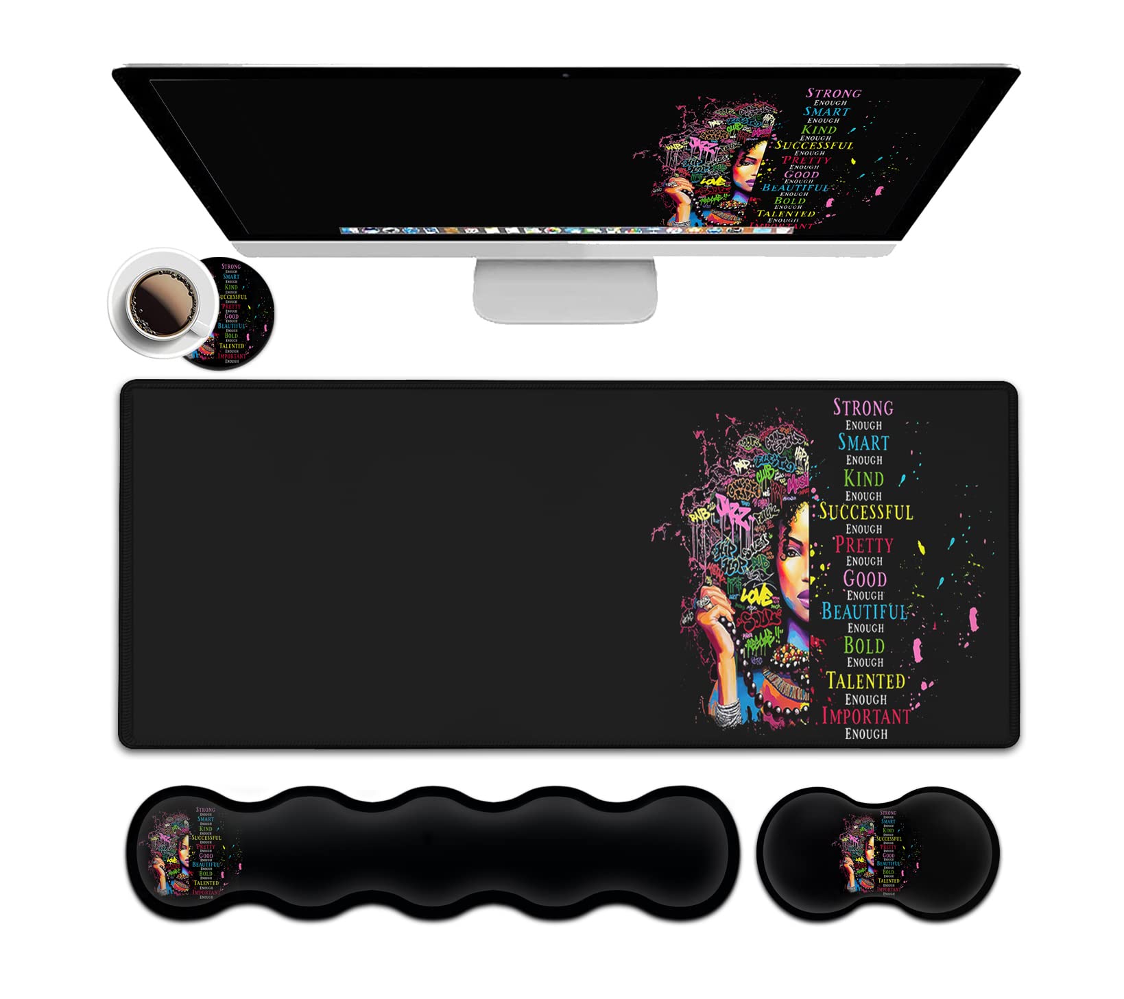 Extended Large Mouse Pad+Keyboard Wrist Rest Support , Ergonomic Memory Foam Wrist Rest, 4Pcs (31.5  11.8 In) Desk Pad Set For H