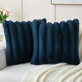 Futei Navy Blue Decorative Throw Pillow Covers 18X18 Inch Set Of 2, Square Soft Faux Rabbit Fur Big Striped Cushion Cover,Home D