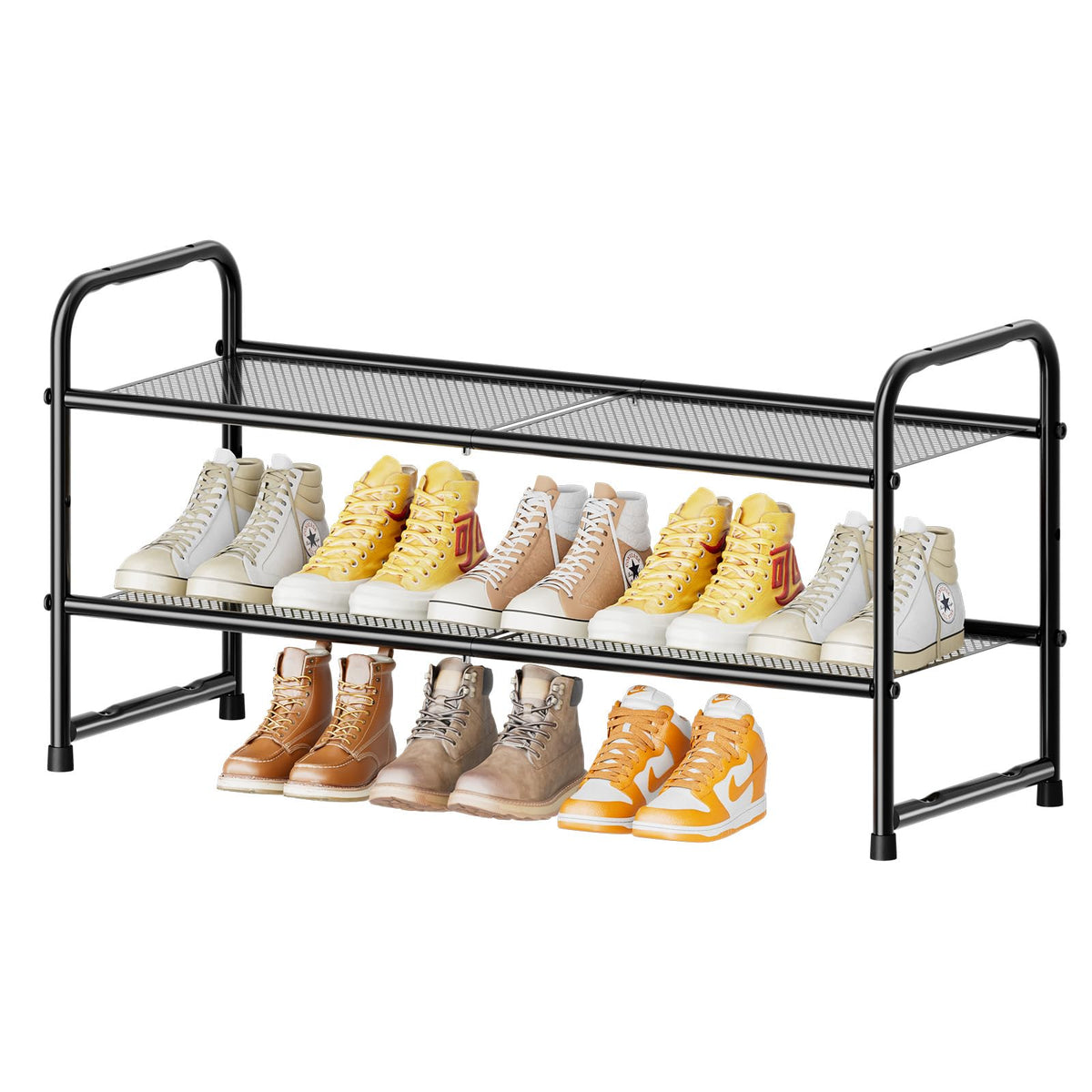 SUFAUY 2 Tier Mesh Shoes Rack for Closet, Stackable All Metal 32'' w Shoe Storage Organizer, Black