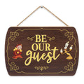 Disney Beauty and The Beast Be Our Guest Hanging Wood Wall Decor - Fun Be Our Guest Sign for Entryway or Guest Room
