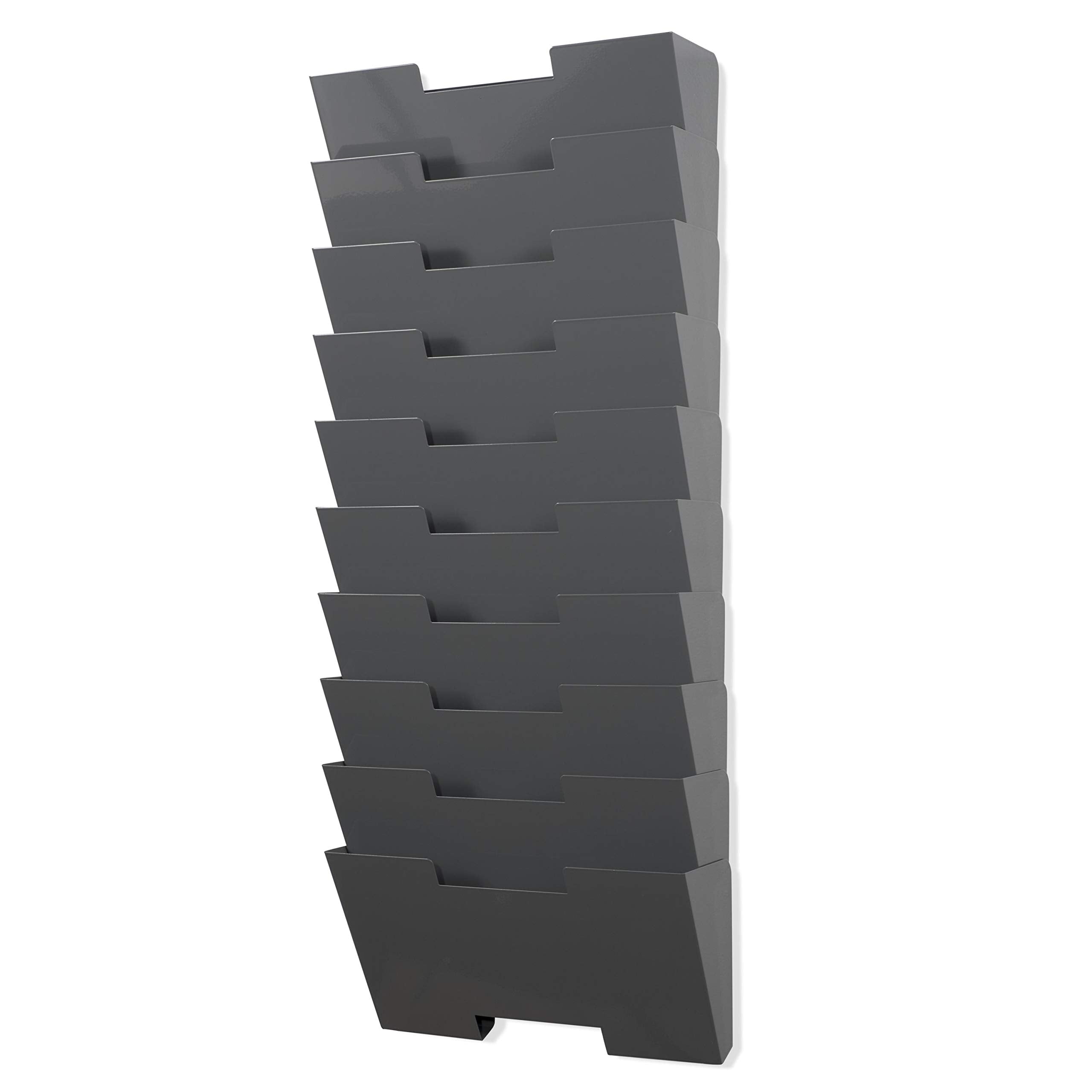 Gray Wall Mount Steel Vertical File Organizer Holder Rack 10 Sectional Modular Design Wider Than Letter Size 13 Inch Multi-Purpo