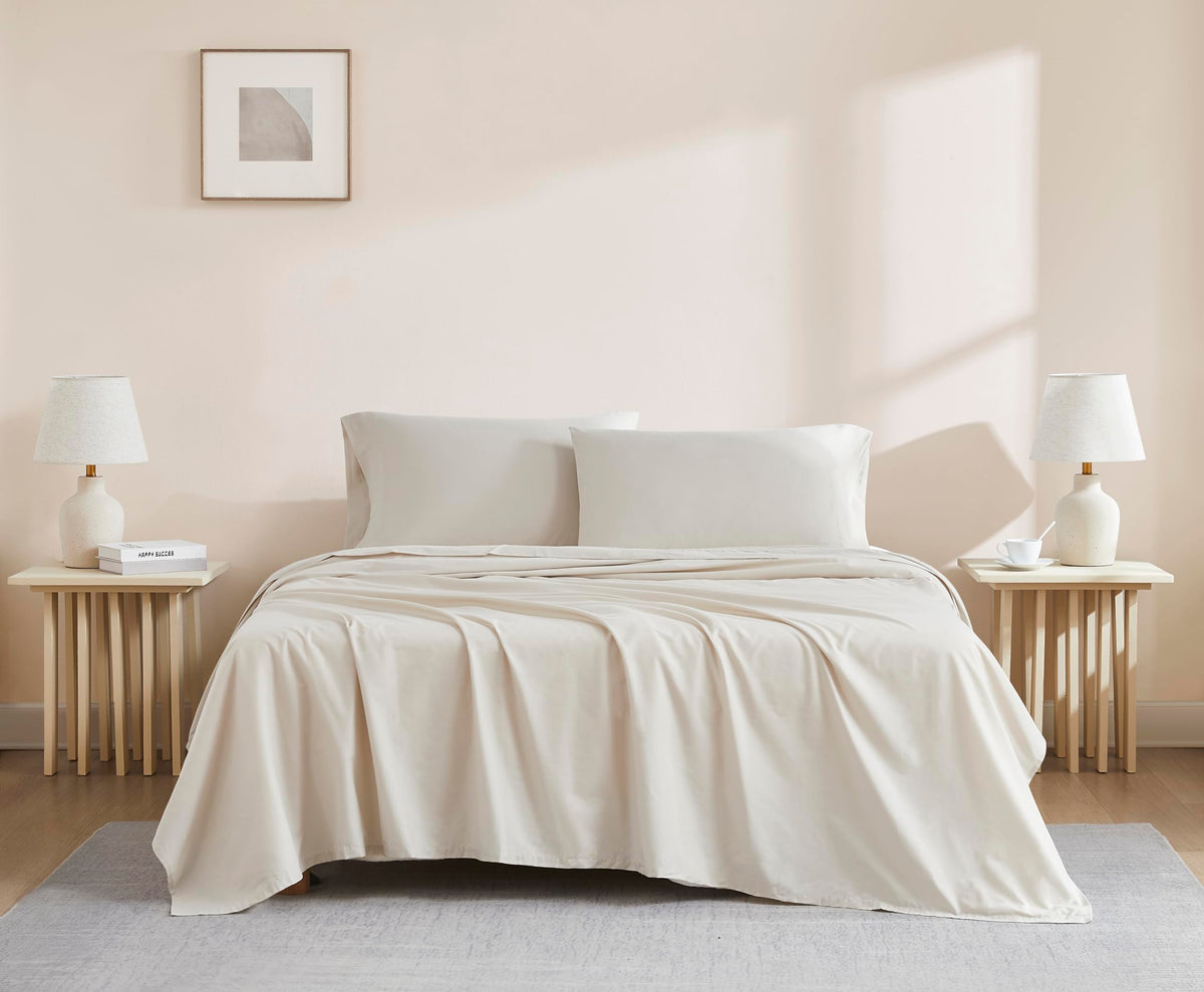 Linen Closet Luxury Cotton 144 Thread Count Organic Cotton 3-Piece Sheet Set,Twin Xl, Beige