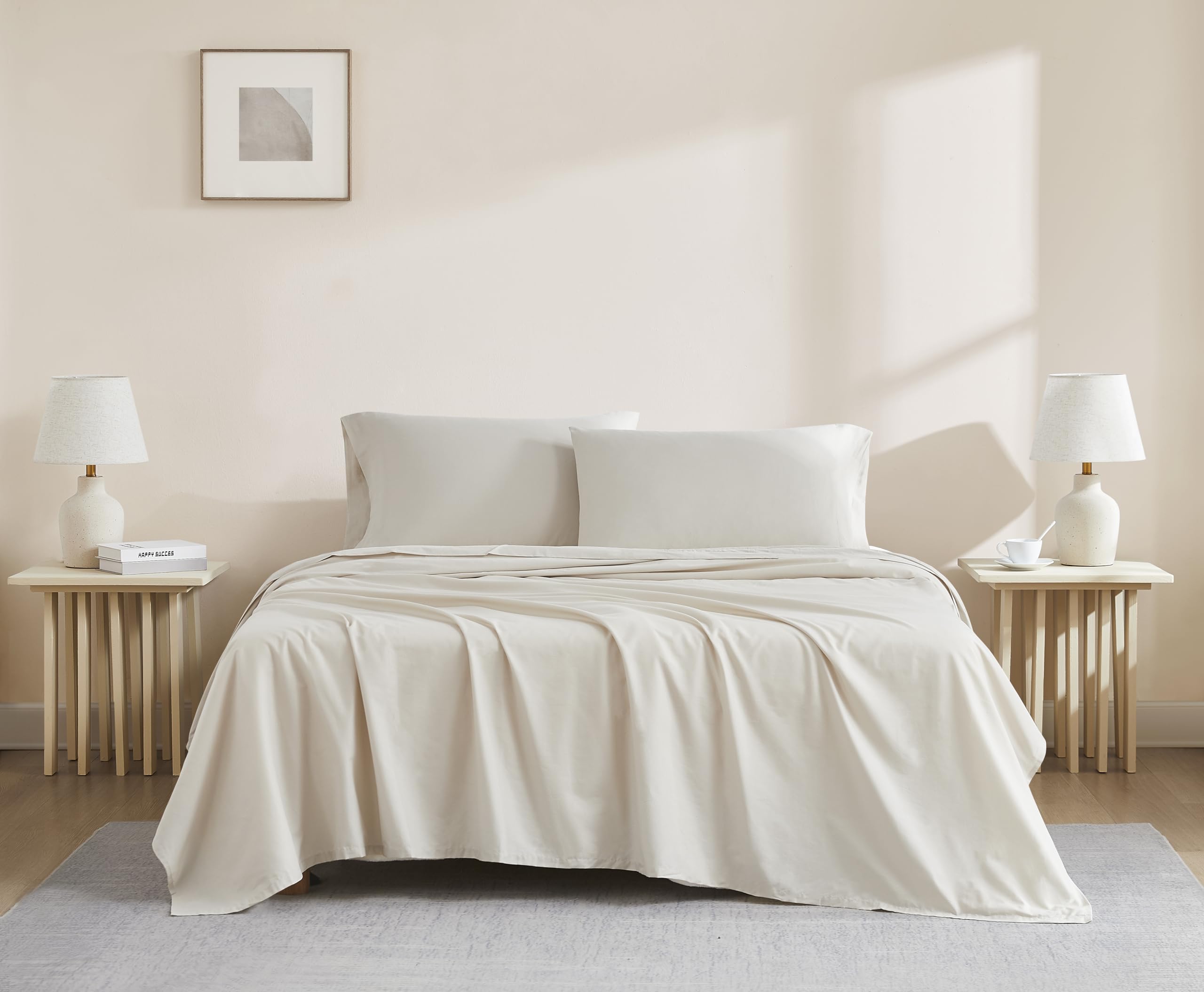 Linen Closet Luxury Cotton 144 Thread Count Organic Cotton 3-Piece Sheet Set,Twin Xl, Beige