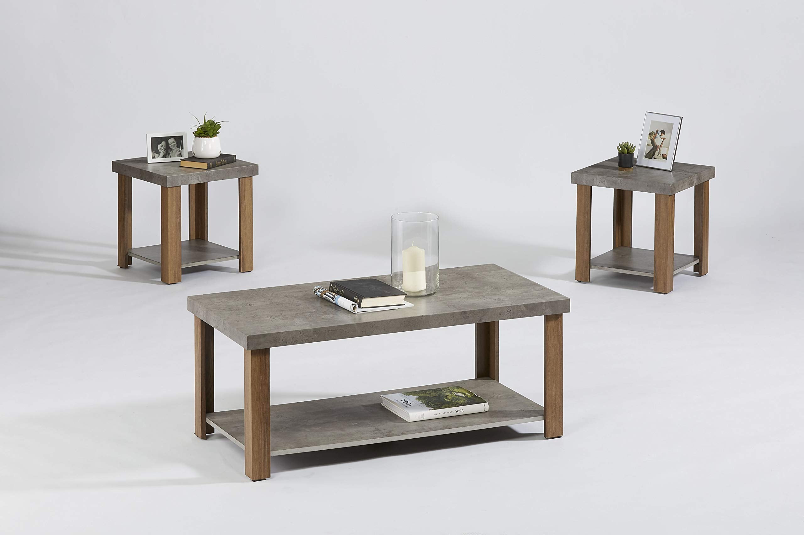 Progressive Furniture Driver 3 Pack-Cocktail & 2 End Tables, Gray/Oak