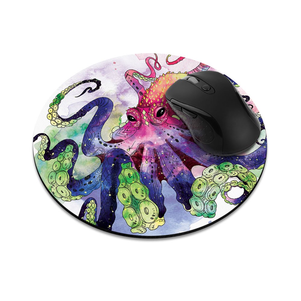 Fincibo Non-Slip Round Mousepad, Colorful Octopus Mouse Pad For Home, Office And Gaming Desk