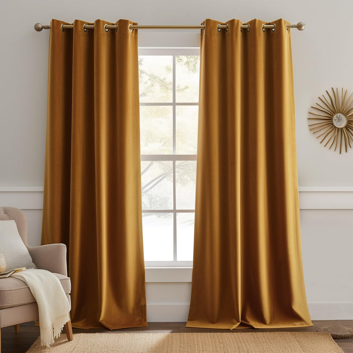 Jinchan Velvet Blackout Curtain For Living Room, Thermal Insulated Luxury Drape For Bedroom 108 Inch Long, Soft Privacy Room Dar