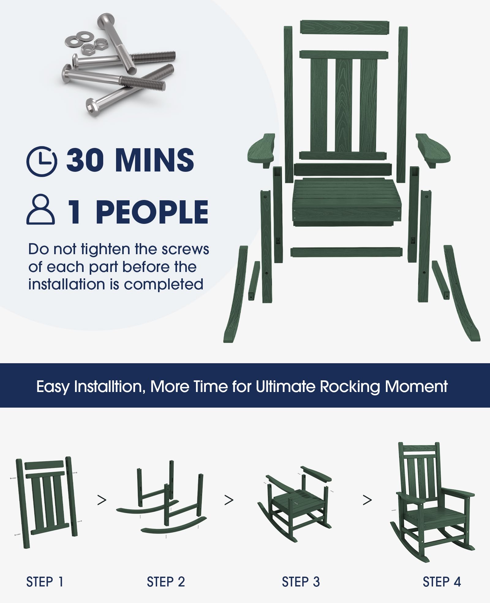 Kingyes Outdoor Patio Rocking Chair, Green