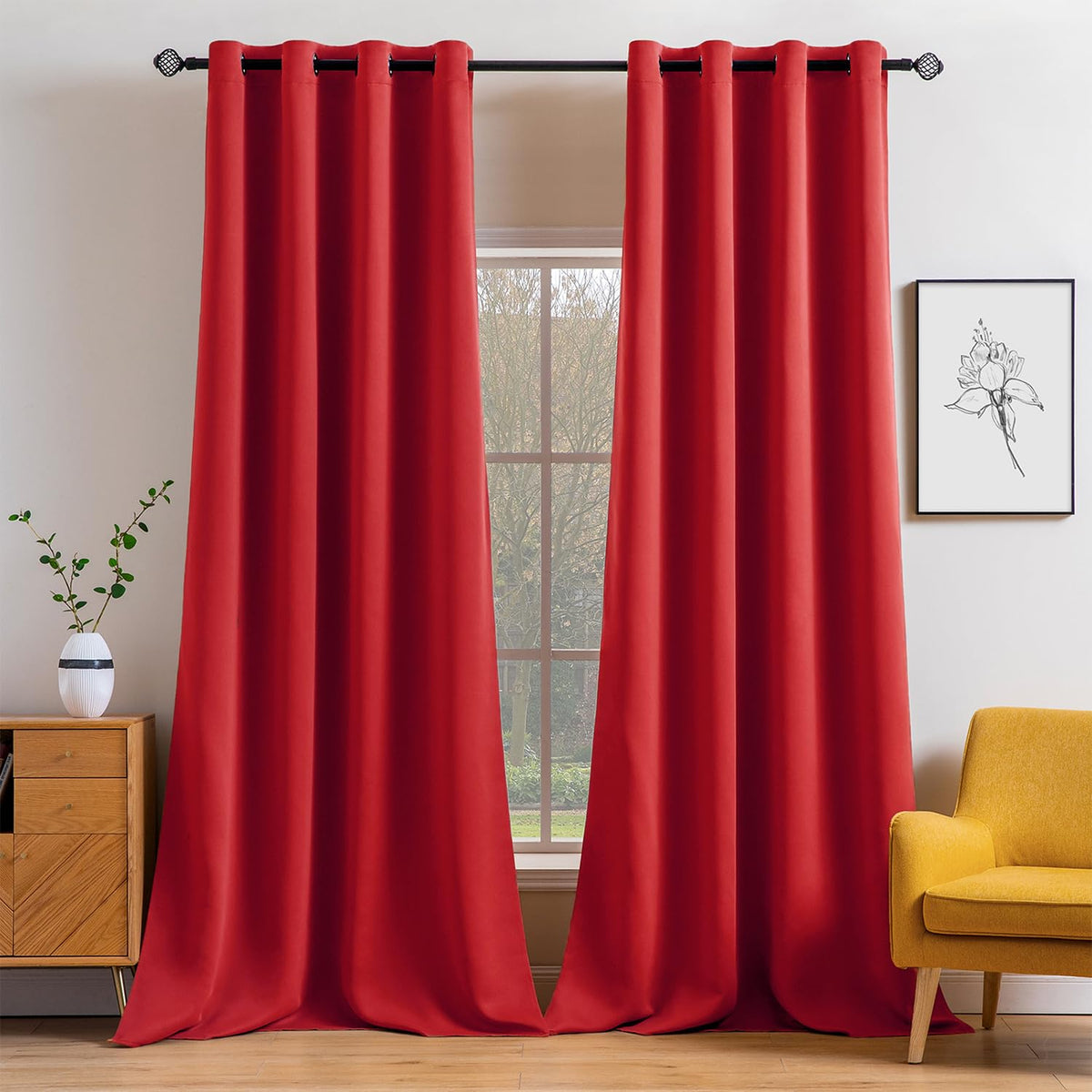 Miulee Christmas Blackout Curtains 96 Inches Long For Bedroom Living Room Thermal Insulated Room Darkening Grommet Top Solid Lig