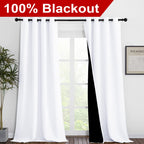 Nicetown White 100% Blackout Curtains For Windows, Pack Of 2, 46' W X 102' L, Super Heavy-Duty Black Lined Total Darkness Drapes For Bedroom, Privacy Assured Window Treatment For Patio