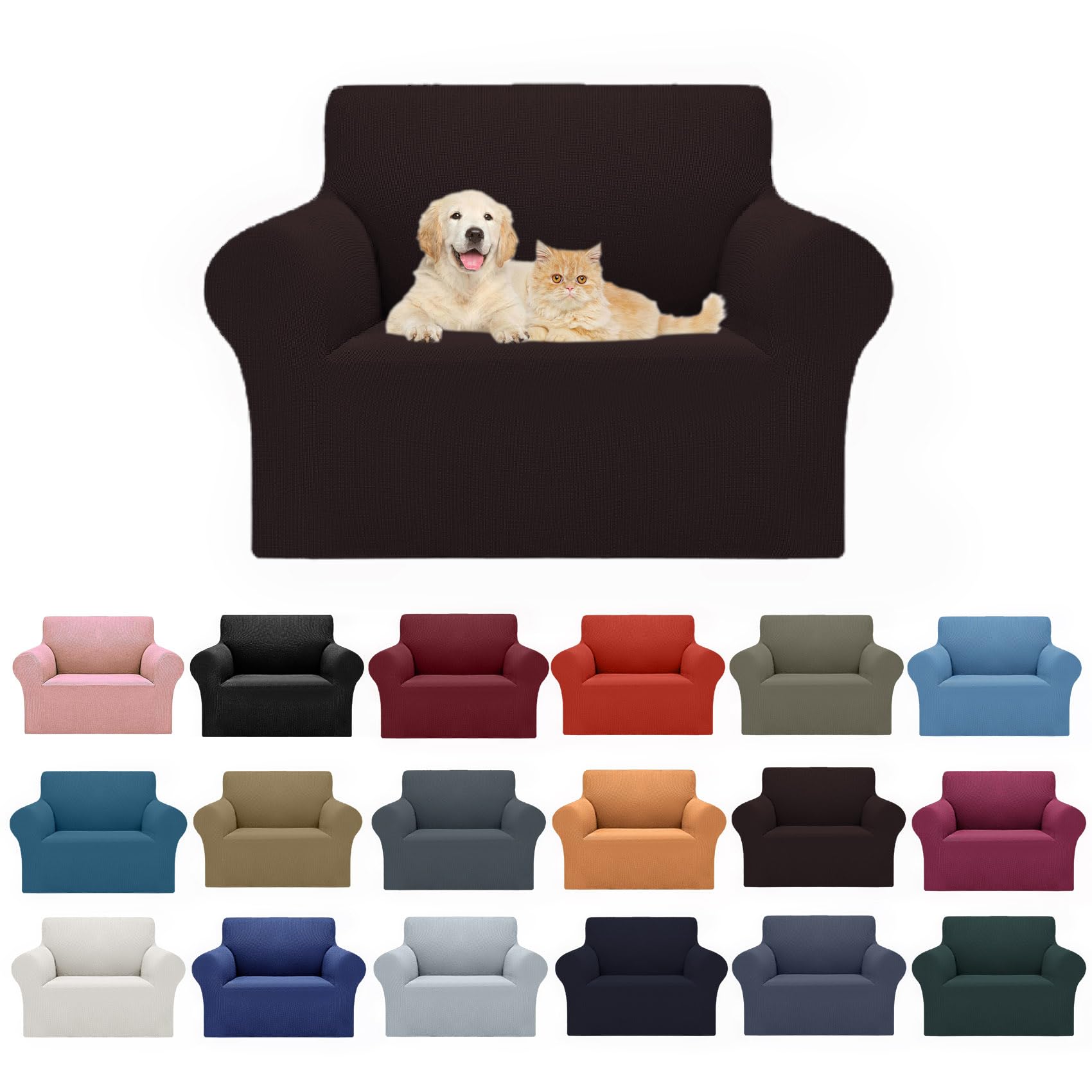 2025 New Stretch Chair Sofa Slipcovers Couch Cover For 1 Seater Furniture Protector Sofa Covers With Elastic Bottom Jacquard Fabric Small Checks For Pets, Kids - Chocolate