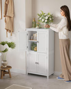 Vasagle Bathroom Floor Storage Cabinet, Bathroom Storage Unit, Freestanding Cabinet With 4 Doors, Adjustable Shelves, 11.8 X 23.6 X 43.3 Inches, White Ubbc552P31