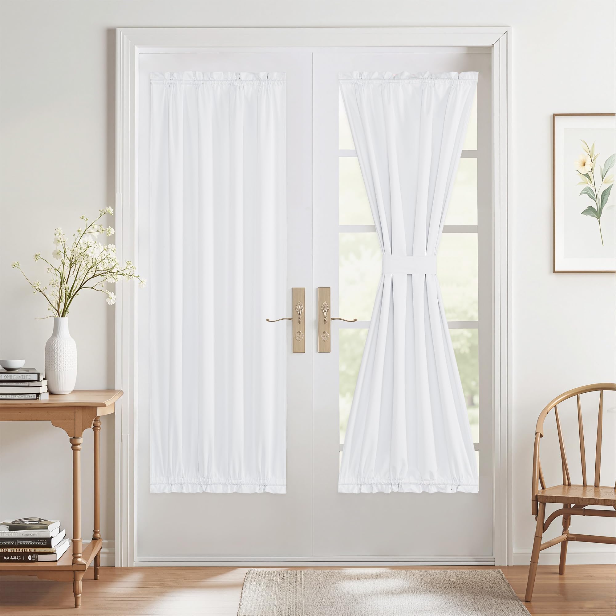 NICETOWN 100% Blackout Door Curtains 72 inches Long - Thermal Insulated Light Block Privacy French Door Sidelight Curtain Window