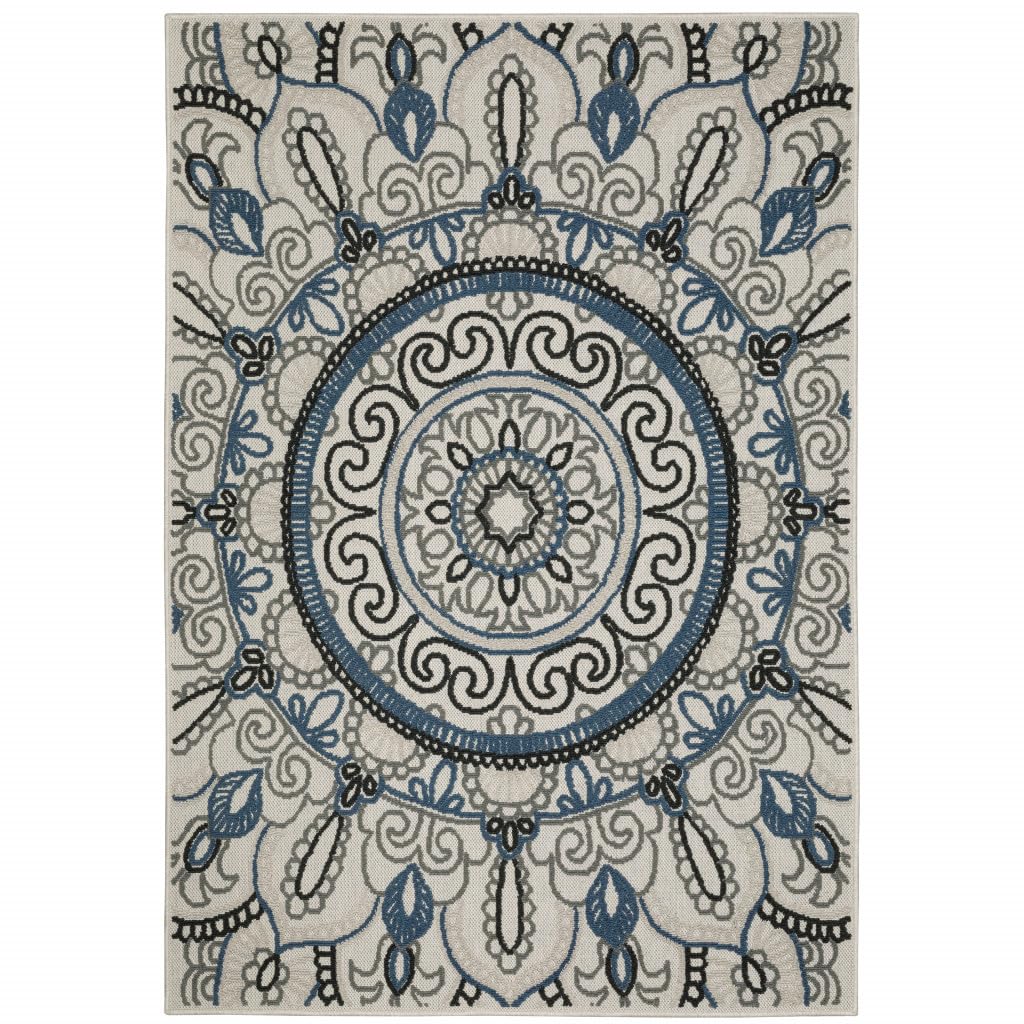 HomeRoots 507473 6 x 9 ft. Geometric Stain Resistant Rectangle Indoor & Outdoor Area Rug Beige